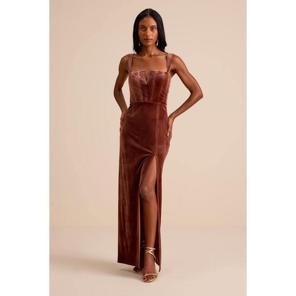 NWT. Lulus Pristine Luxury Dark Mauve Velvet Bustier Maxi Dress - Size S